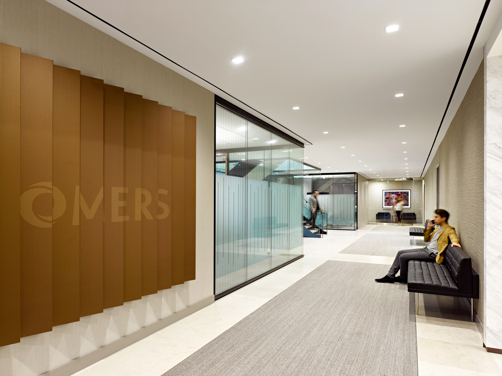 OMERS entrance with logo wall and glass partitions