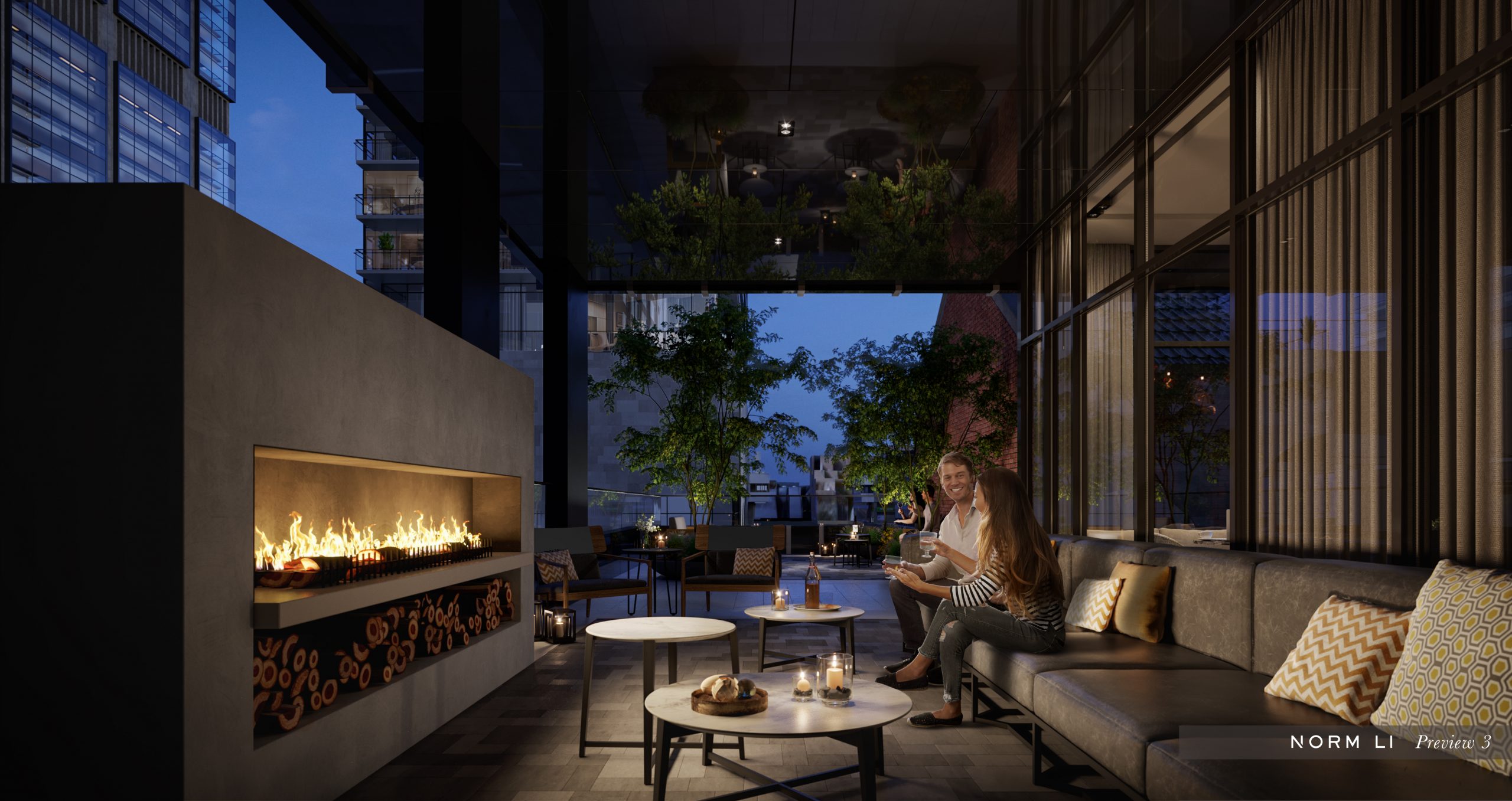 A couple enjoying the terrace at the Adagio in Yorkville